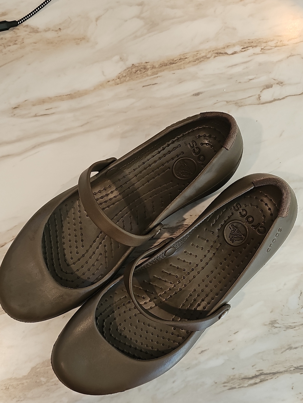 CROCS Mary Jane Flats in Olive Green-Brown